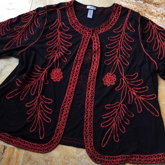 Catherines plus stretchy jacket red/gold embroider - Picture 2 of 8